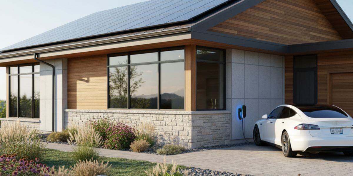 Eco-Smart Residence Exterior “Solar-powered custom home in Los Angeles designed for sustainability by leading residential architects and builders.”