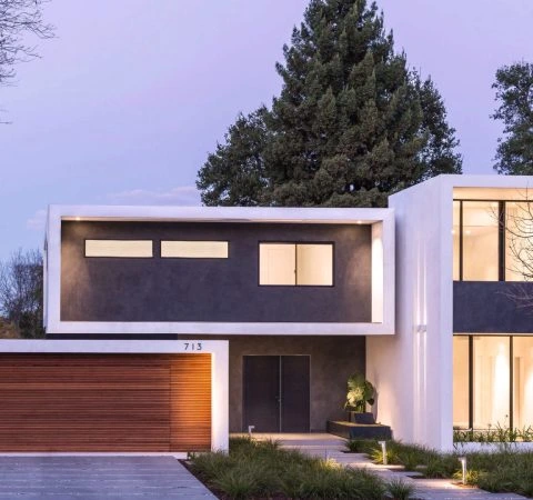 Contemporary suburban home with white walls and modern exterior design